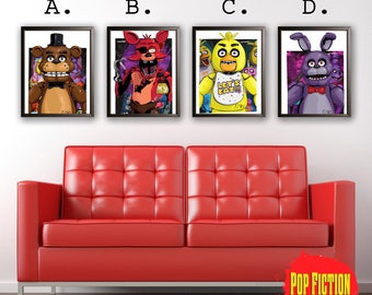 Five Night at Freddy's,video games,Foxy,Chica,Bonnie,Art,Canvas,Mix-Media,Colour,Digital Prints, illustrator