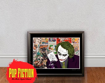 Joker Heath Ledger, Original Artwork. Comics, Book, Collectible. Digital Mix-Media Art. Pop Culture.