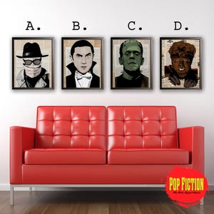 Monstruos de Universal Studios, Drácula, Frankenstein, El hombre lobo, El hombre invisible, Libros, obras de arte originales, lienzo