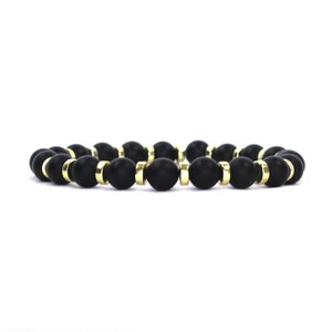 Black Onyx & Gold Pyrite Bracelet for Men, Men&#39;s Jewelry, Gift for Him, Father&#39;s Day Gift, Men&#39;s Bead Bracelet, Guy Gifts for Guys Christmas
