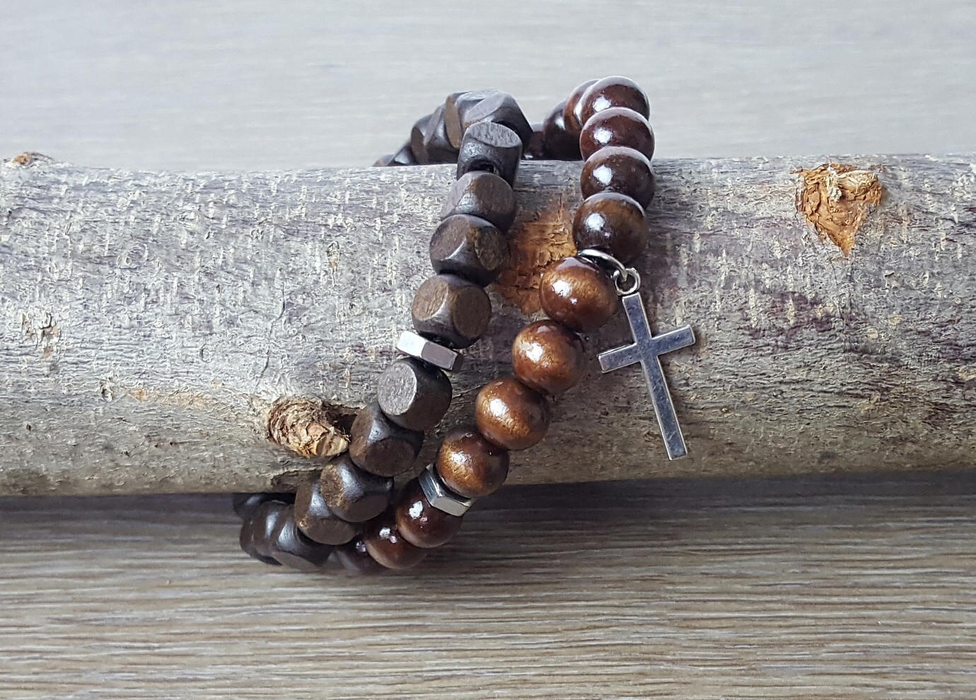 Eigso 8 mm Opaco Perline di Legno Mala Preghiera Bracciale per Uomini Donne Croce Cristiana Bracciale per Uomo Donna