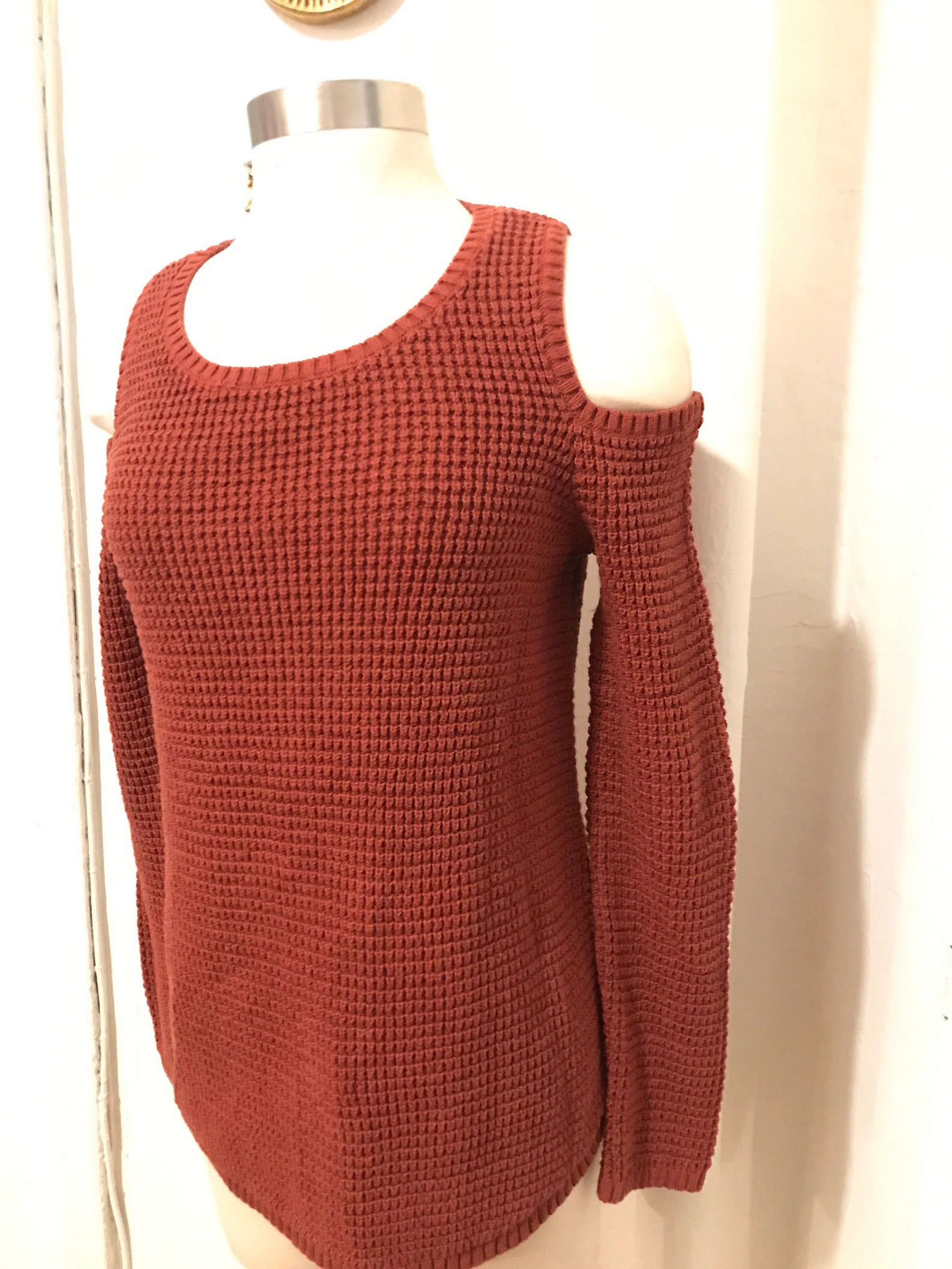 Rust Cold Shoulder Long Sleeve Fully Fashioned Knit Tunic Etsy