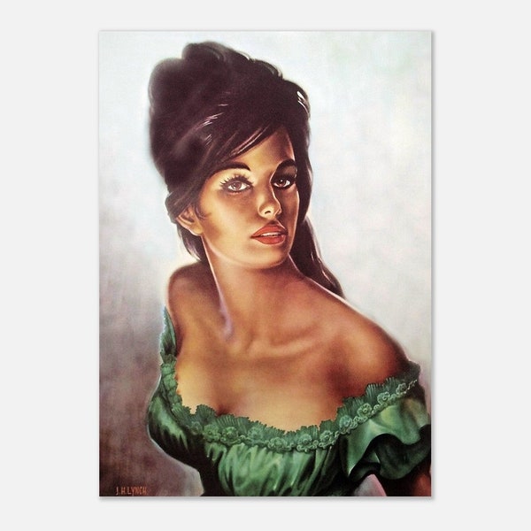 Tina in a Green Dress J H Lynch Print from the Tretchikoff Era. Vintage Kitsch Art Print. Collectable Vintage Art Print.