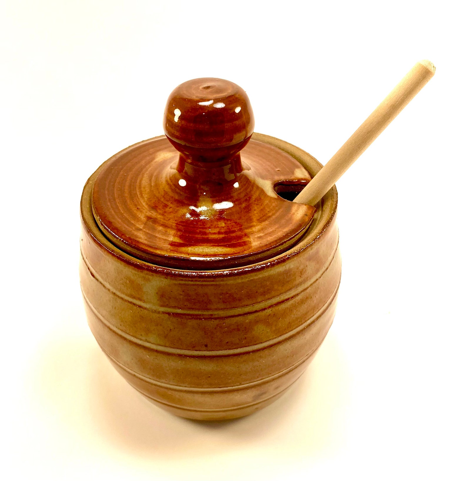 Honey Pot with lid and wooden dipper handmade honey jar with Etsy