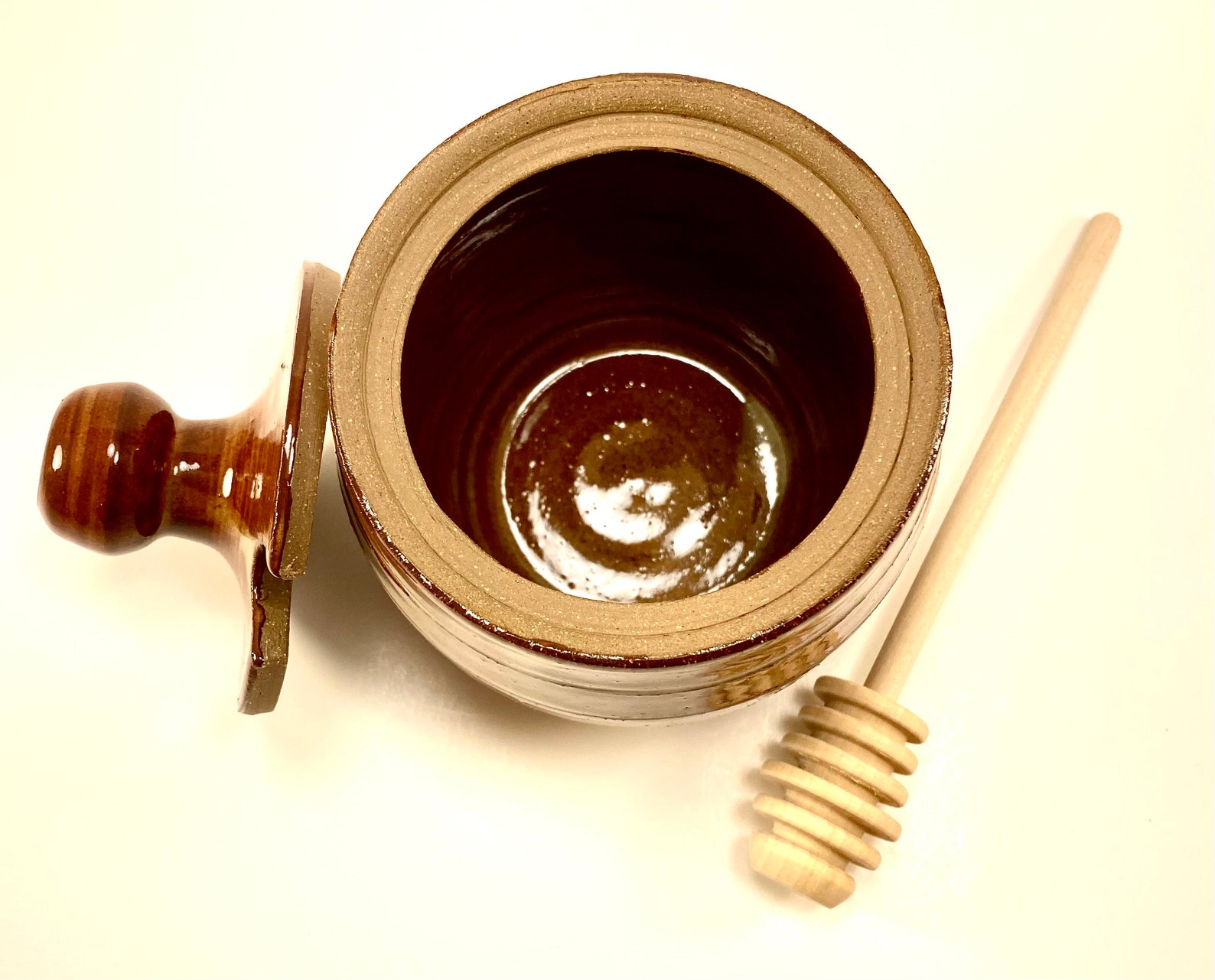 Honey Pot with lid and wooden dipper handmade honey jar with Etsy