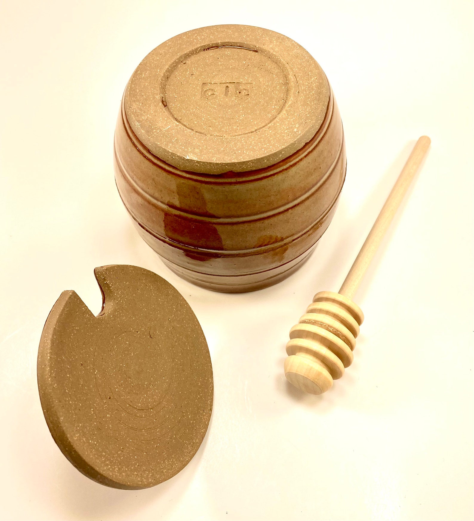 Honey Pot With Lid and Wooden Dipper Handmade Honey Jar With Etsy
