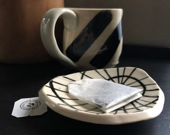 Small Black & White Handmade Ceramic Resting Dish