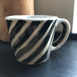 Black & White Striped Hand Painted Ceramic Mug