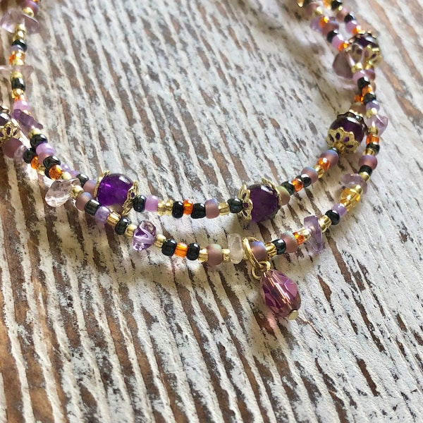 Iris Amethyst Double Strand Anklet | Ankle Bracelet | Boho | Seed Bead Anklet | Beach Jewelry | Beach Anklet | Boho Jewelry | Charms