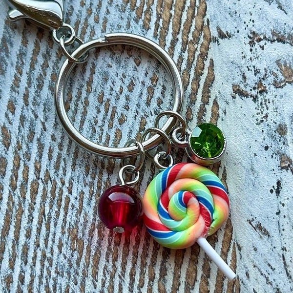 Lollipop Keychain | Purse Charm | Purse Accessory | Candy | Foodie | Carnival | Summer Vibes | Gift | Key Ring | Charm | Rhinestone | Swirls