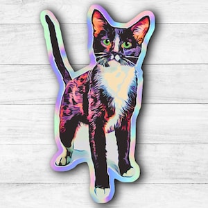 Tuxedo Cat Holographic Sticker