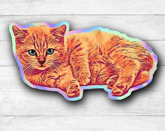 Orange Kitten Holographic Sticker