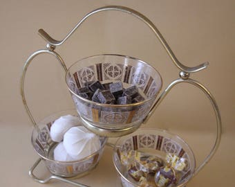 Rare Libbey Glass "Golden Ice" Snack Rack 4pc Set