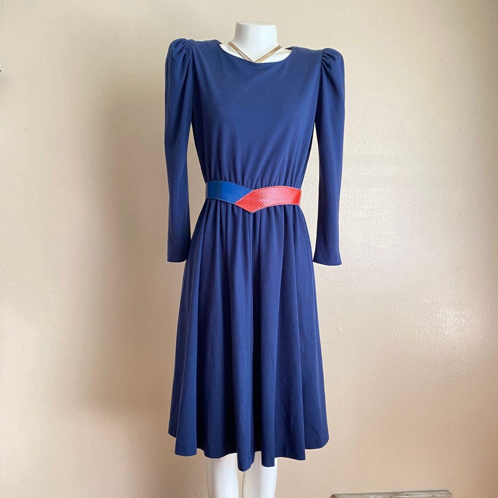 80’s Navy Blue Rayon Dress by Secrets