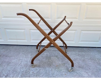 Vintage Danish Style Wood Rolling Trolley Cart Two Tier Collapsible No Trays Replacement MCM