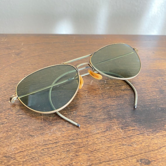 Vintage WWII Era Aviator Sunglasses With Curved Ar