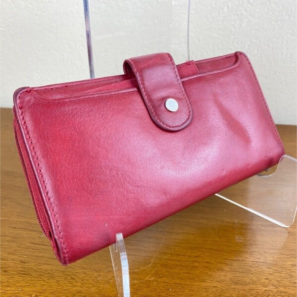 VTG Options Brand Red Genuine Leather Wallet Clutch Snap Soft Checkbook 90s