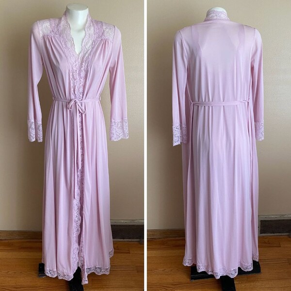 Vintage 70s Olga Sz S Full Sweep Nightgown Robe Lingerie Set Pastel Pink 9702