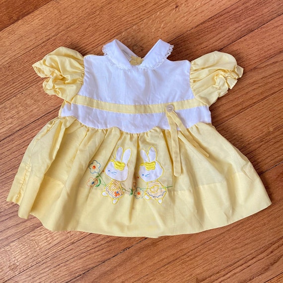 Vintage Yellow Size 9 Baby Girl Doll Baby Dress B… - image 1
