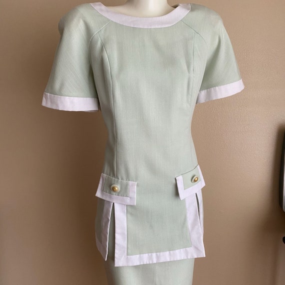Vintage 80s Leslie Fay Size 10 Mint Green Suit Dr… - image 2