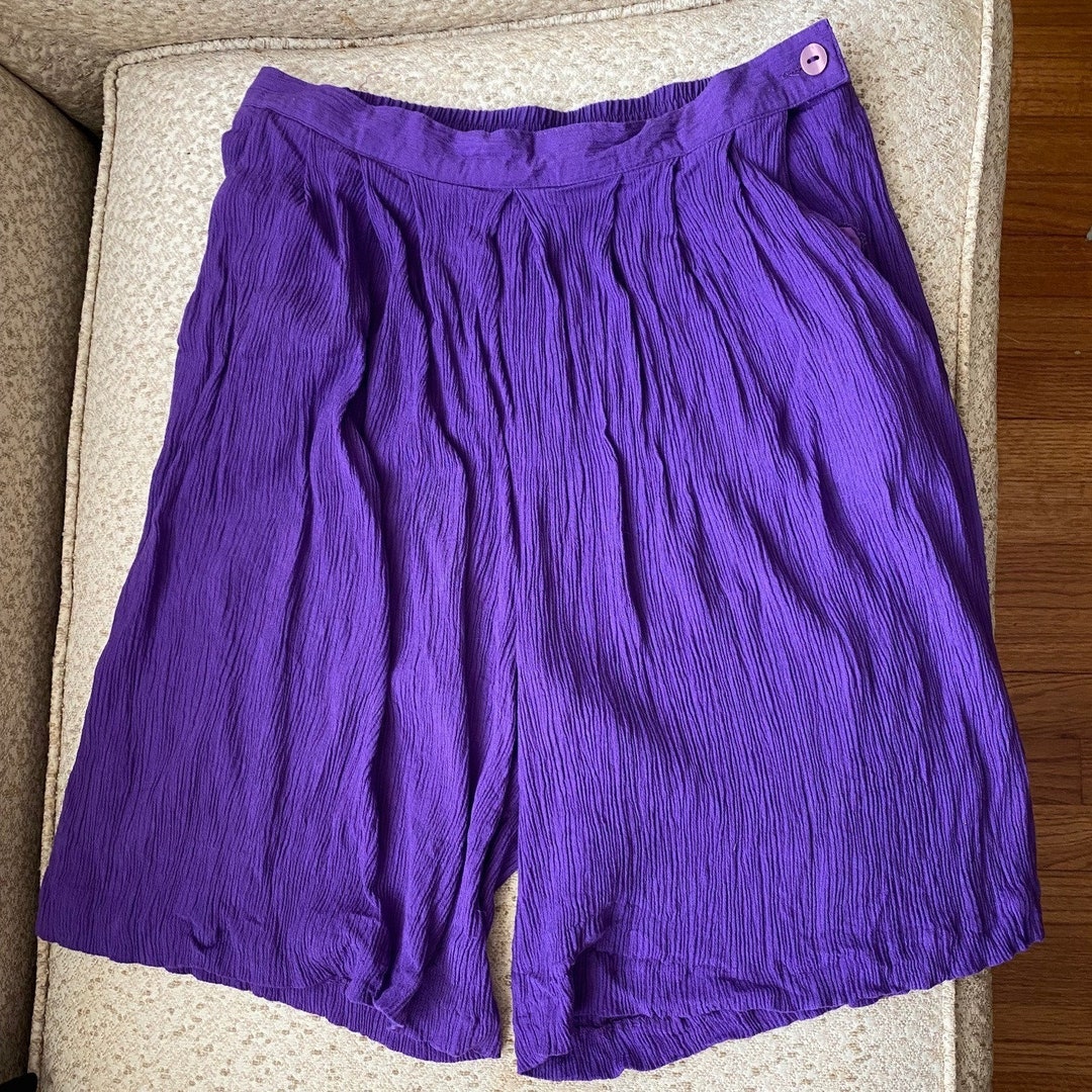 90s Vintage SK & Company Purple Flowy Shorts Women 10 Crinkle - Etsy