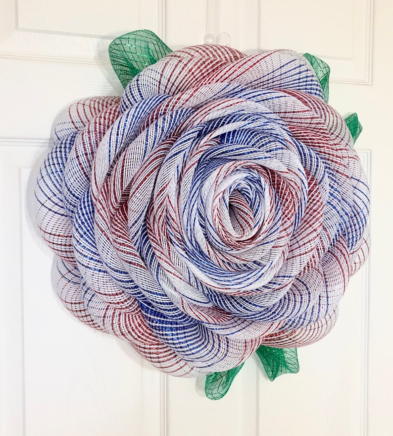 Rose Wreath Deco Mesh Rose Wreath Patriotic Rose Wreath Etsy