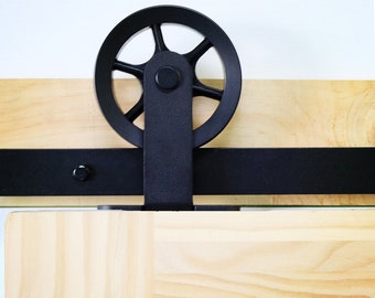Single Sliding Barn Door Hardware Kit, 7FT Track, T-Shape Black Wheel Design, Black Rustic with Industrial Strength Han