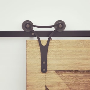 Single Sliding Barn Door Hardware Kit, 7FT Track, Horns Design, Black Rustic with Industrial Strength Hang