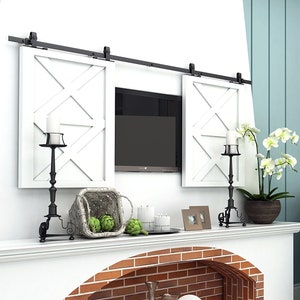 Mini Sliding Barn Door Hardware Kit,  Track, Bend T-Shape Design, Black Rustic with Industrial Strength Hangers, Perfect for Cabinet, Window