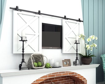 Mini Sliding Barn Door Hardware Kit,  Track, Bend T-Shape Design, Black Rustic with Industrial Strength Hangers, Perfect for Cabinet, Window