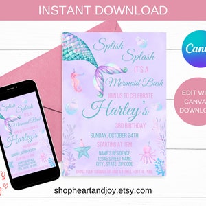 Editable Mermaid Birthday Invitation Instant Download Printable Invite Under The Sea Invite