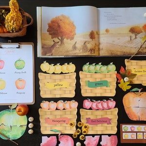 Apple Color Sorting - Apple Toddler Puzzles - Apple Patterns Printable - Montessori Math - Preschool Fall Activity - Homeschool Fall Apples