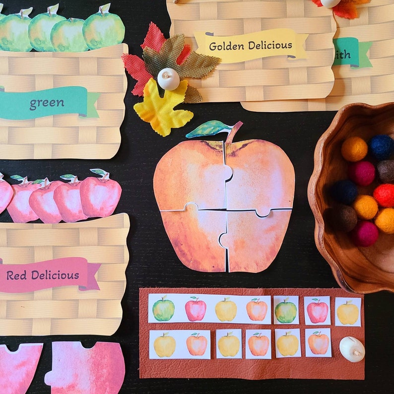 Apple Color Sorting Apple Toddler Puzzles Apple Patterns Printable Montessori Math Preschool Fall Activity Homeschool Fall Apples image 3