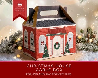 Caixa para imprimir com o formato de casinha de Natal | Embalagem para doces de Natal (PDF, PNG)