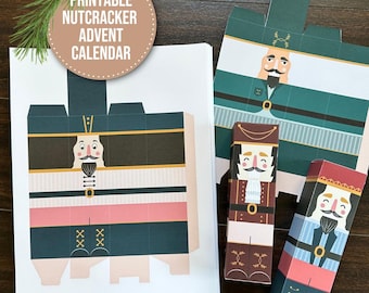 Afdrukbare adventskalender | 25 mini-kerstcadeauverpakkingen | Notenkraker Bedankdoosje | Aftellen tot de feestdagen