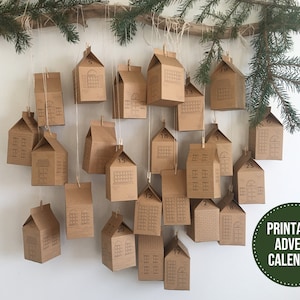 Calendario de Adviento imprimible, Cuenta regresiva para Navidad, Pueblo navideño de papel, Calendario de Adviento en PDF, Cajas para calendario de Adviento