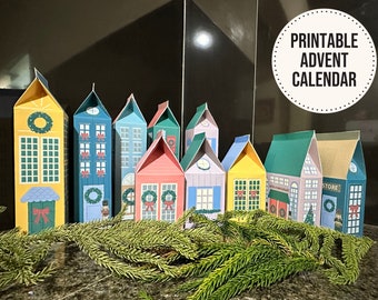Printable Christmas Village Advent Calendar: DIY Gift Box (PDF)