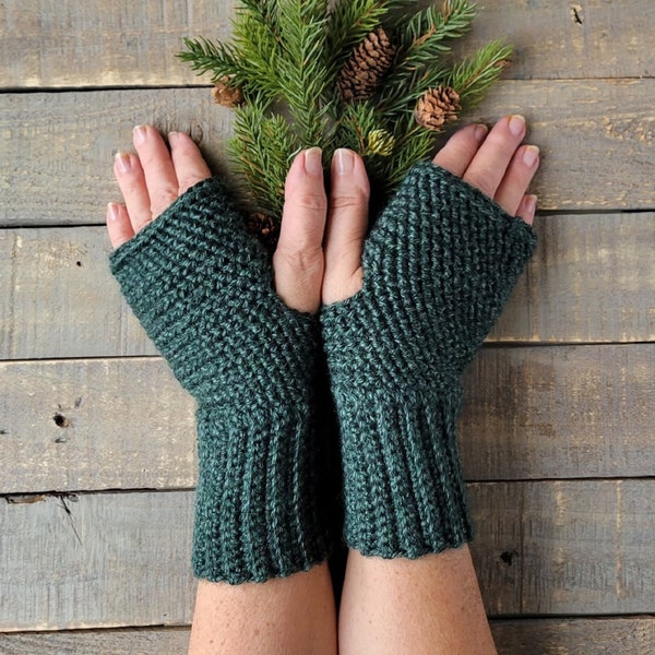 Fingerless Gloves, Wrist Warmers, Emerald Green Winter Arm Warmers No Animal