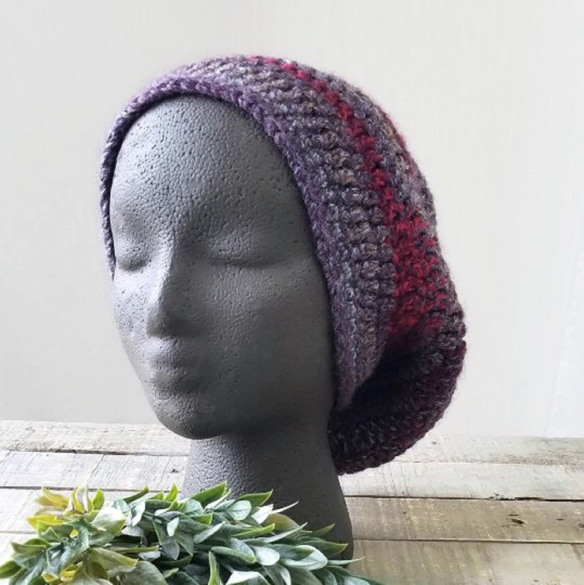 Handmade Gray and Purple Crochet Beanie Brindy Beanie Crochet Pattern - fitted, textured & cozy  main image 4