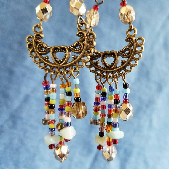 Fabulous Multicolored Chandelier Earrings Brass Crystal - Multicolor Blue Chandelier Earrings Fabulous Multicolored Chandelier Earrings Brass Crystal - Multicolor Blue Chandelier Earrings