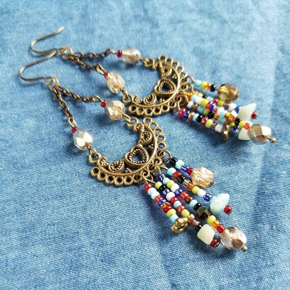 Fabulous Multicolored Chandelier Earrings Brass Crystal - Multicolor Blue Chandelier Earrings Fabulous Multicolored Chandelier Earrings Brass Crystal - Multicolor Blue Chandelier Earrings