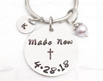 Made new  keychain, baptism gifts, baptism keychain, baptized keychain, women baptism gift, Christian keyring, teen baptism keychains,