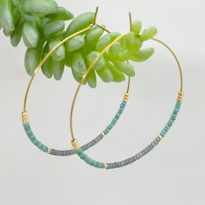 Turquoise hoop earrings, beaded hoop earrings, dainty bead hoop earrings, dangle gold earrings, big hoop earrings, hoop earrings, gold hoop