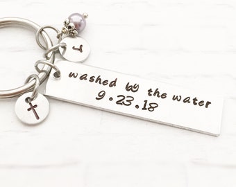 Baptism keychains, washed by the water, baptism gifts, baptism jewelry, women baptism gift, Christian keyring, teen baptism keychains