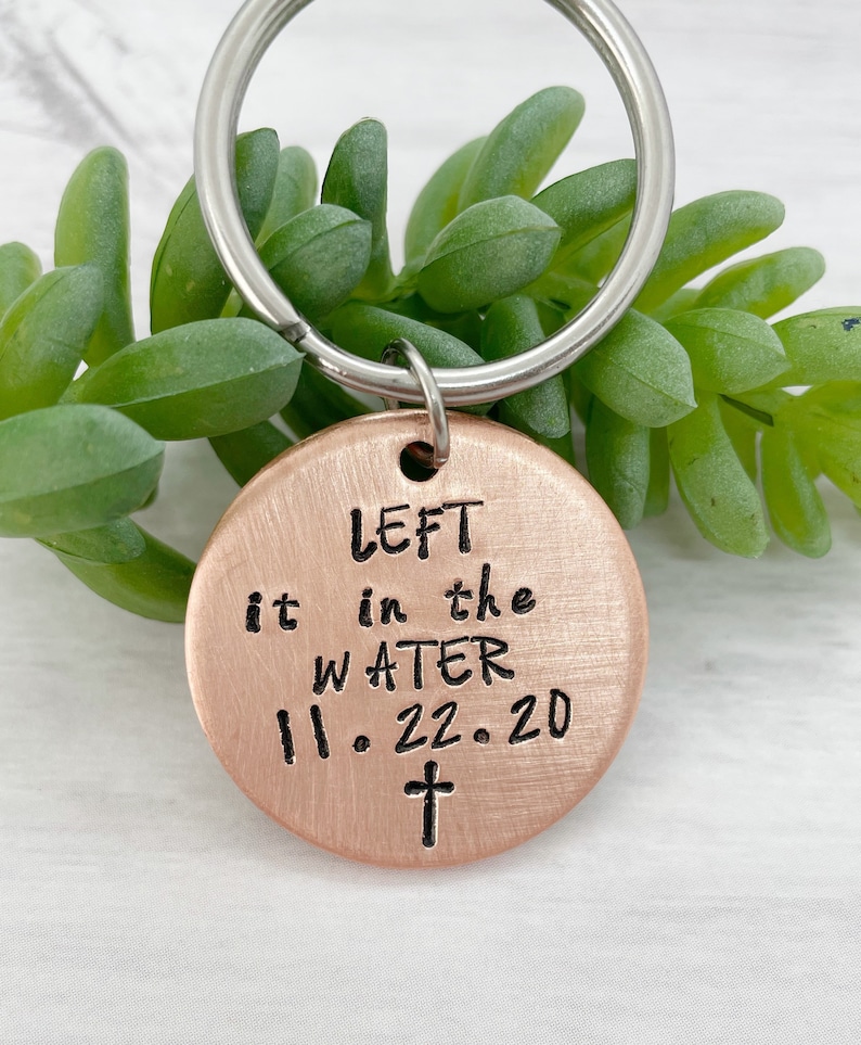Left it in the water, baptism gifts, adult baptism gift, men baptism keychain, religious jewelry, christian keychains, religious gifts image 1