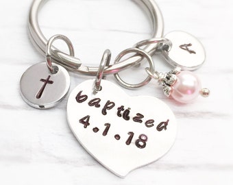 Baptized keychain, cross keychain,baptism gift, baptism keychain,confirmation keychain, communion keychian, Christian keyring, teen baptism