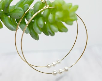 Pearl hoop earrings, beaded hoop earrings, dainty bead hoop earrings, dangle gold earrings, big hoop earrings, hoop earrings, gold hoop