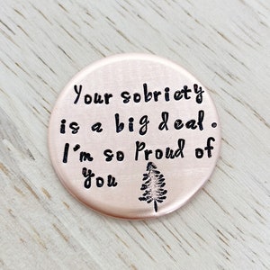 Hand Stamped Sobriety Medallion: Recovery Gift