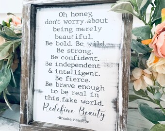 Boho Quote, Redefine Beauty, Words To Live By, Boho Decor, Rustic Sign, Distressed Home Decor, Brooke Hampton,  Home Decor,