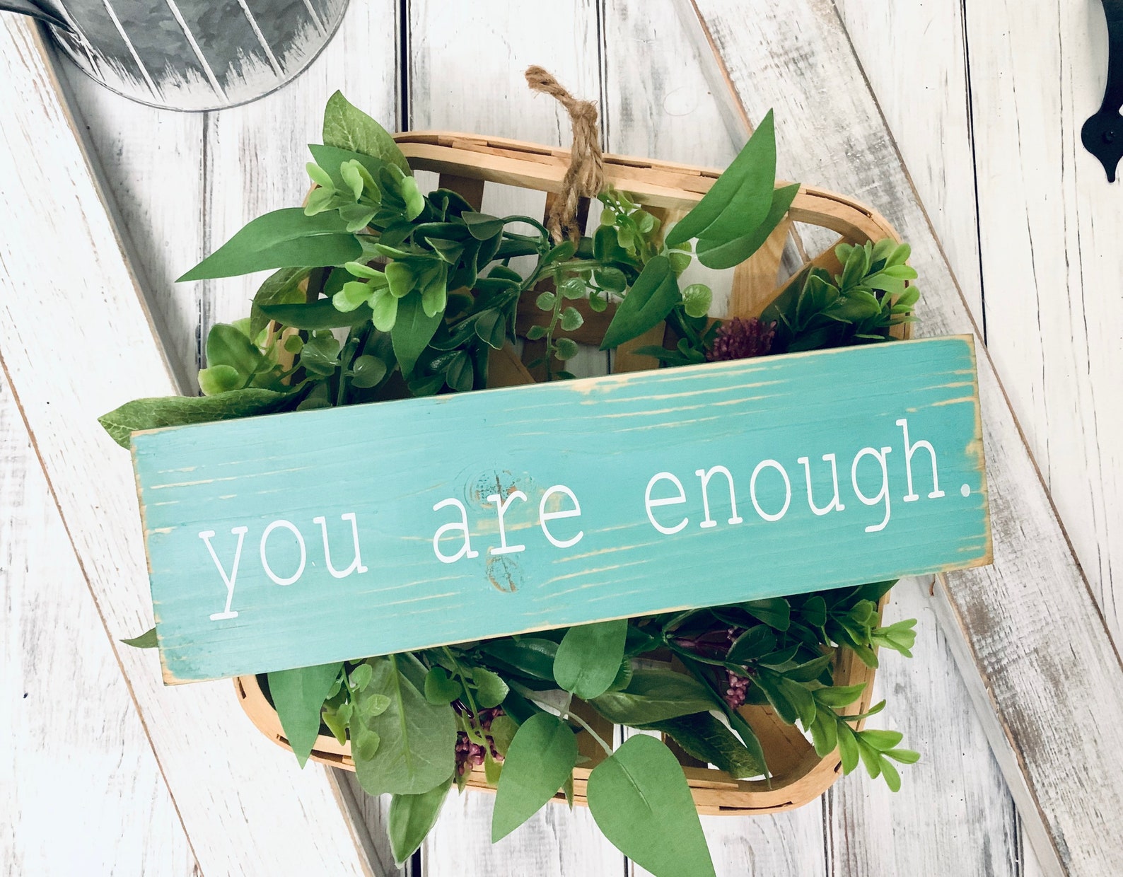 You Are Enough Turquoise Sign Rustic Wood Signs Encouraging Etsy